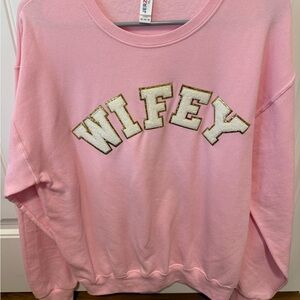 WIFEY- Letter Patch Crewneck Sweatshirt for sale!